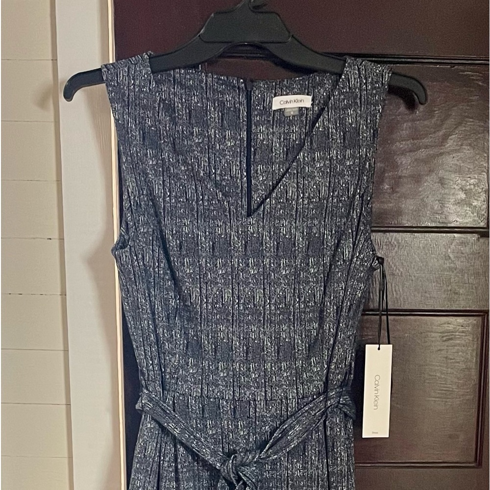 Calvin Klein sleeveless jumpsuit, navy plaid, 10, NWT